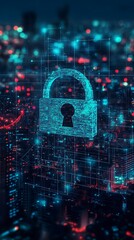 Highly detailed padlock icon with glowing circuits symbolizing digital security