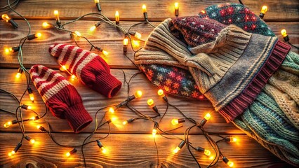 Forced perspective winter clothing Christmas with light bar warm spotlight