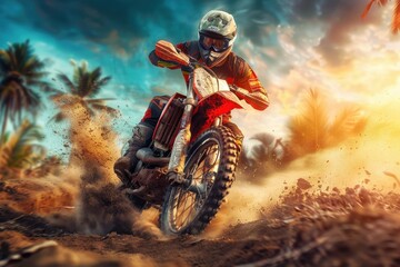 Obraz premium Motocross adventure on scenic backdrop