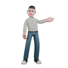 3D Model of Male Writer. A male writer is standing while stretching his arms to the left side. Professional Author