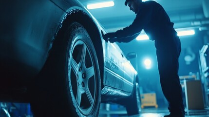 Asian mechanic repairs vehicle