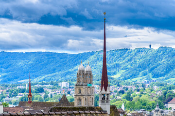 Architectural Elements of Historical buildings in the center of Zurich, Switzerland.
