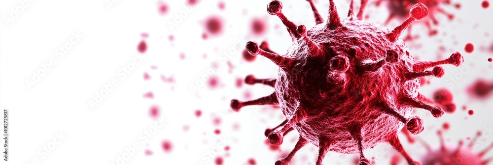 Poster a microscopic image of a virus cell isolated on a white background. the image showcases the intricat
