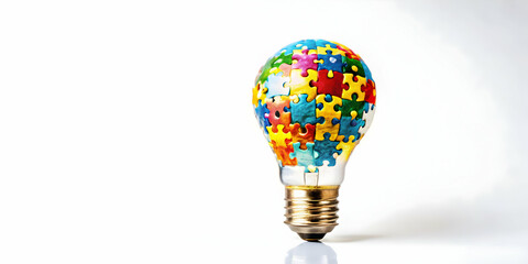 Fototapeta premium Innovative Flat Floating Light Bulb Concept with Puzzle Pieces Symbolizing Community Collaboration and ESG Solutions - Simple Vector Illustration