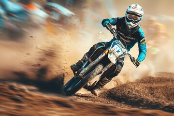 Motocross bike accelerates on the course