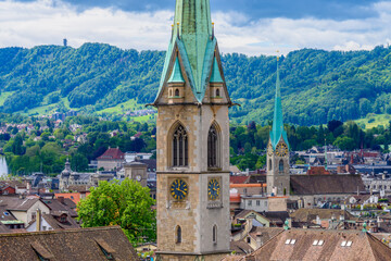 Architectural Elements of Historical buildings in the center of Zurich, Switzerland.