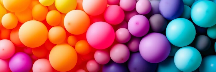 A vibrant and colorful balloon garland arrangement in a lively multicolored gradient, symbolizing celebration, joy, unity, creativity, and happiness.