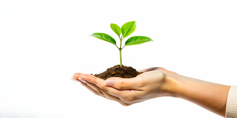 Nurturing Growth: Flat Vector Illustration of Floating Hands Supporting a Seedling, Symbolizing Community and ESG Initiatives