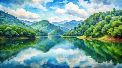 Forest watercolor painting of Kaeng Krachan National Park in Thailand