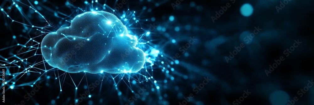 Poster cloud computing: connecting technology and innovation, representing the interconnected nature of clo