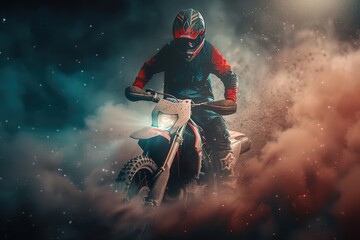 Motocross rider poised for extreme sport adventure on dirt track