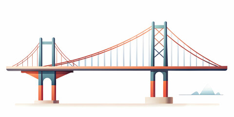 Flat Plain Bridge Silhouette on Glossy White Background - Simple Vector Illustration for ESG Business Connections with Copy Space