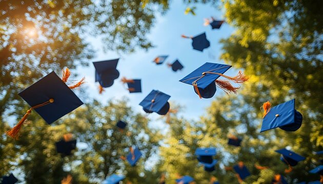 graduation caps in the air

