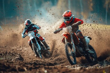 Motocross sport with riders in motion