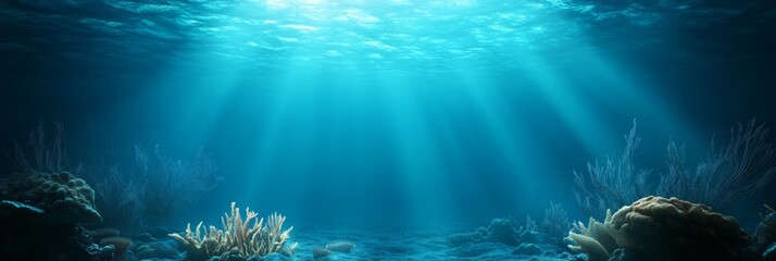 Underwater Sunlight Beams Through Coral Reef, ocean, blue, coral, reef, underwater, sunlight, marine life, aquatic, sea, nature