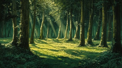 Fototapeta premium Sunbeams Through Trees