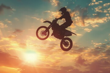 Motorcycle performs high jumps