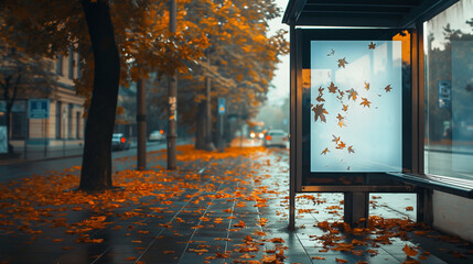 Bus stand side white bord with trees