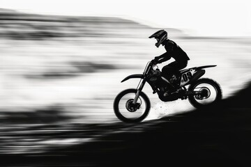 Motorcycle silhouette racing fast on course