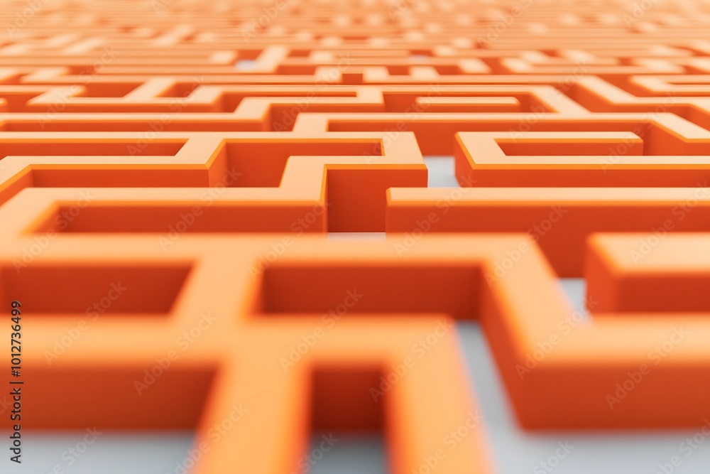 Poster a close-up view of an intricate orange maze design, showcasing intertwining pathways and geometric p
