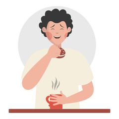People Eating Delicious Food Illustration with Cute Cartoon Design. Isolated Vector Character