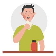 People Eating Delicious Food Illustration with Cute Cartoon Design. Isolated Vector Character