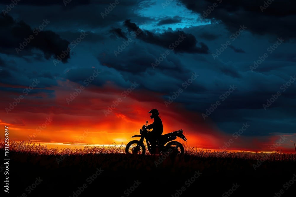 Sticker Motorcyclist s silhouette against dark sky