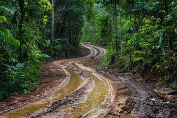 Naklejka premium Muddy road in Thai national park