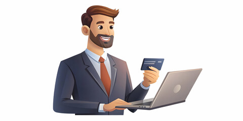 Businessman Making Online Payment: Close-Up of Hands with Credit Card and Laptop in Minimalistic Business Setting