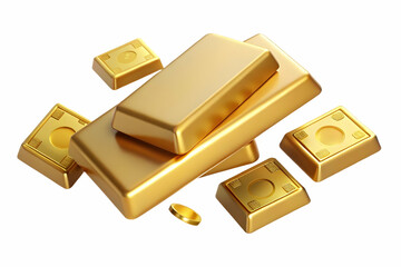 A Floating Gold Bar and Stack of Bills Isolated on White Background Symbolizing Wealth Accumulation and Financial Stability for Investment and Wealth Management