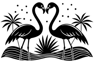 Cute Flamingo Love Couple bird silhouette  vector art illustration