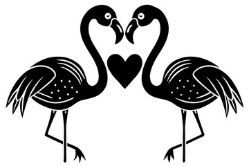 Cute Flamingo Love Couple bird silhouette  vector art illustration