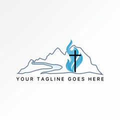 Logo design graphic concept creative abstract premium vector stock mountain road river christian plus church fire flame. Related to religion adventure