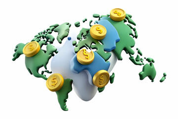 Global Currencies Forming World Map: Symbolizing Finance & Trade | Ideal for Global Banking & International Business Ads