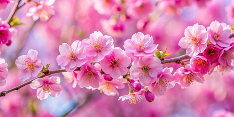 Obraz premium Fresh bright pink cherry blossom flowers on a tree branch in spring