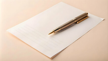 Levitating Contract Paper and Pen Symbolizing Business Agreements - Crisp Floating Image of Document and Pen Against White Background, Emphasizing Formal Commitments