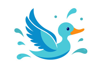 Vibrant Vector Illustration of a Duck Making a Splash in Crystal Clear Water
