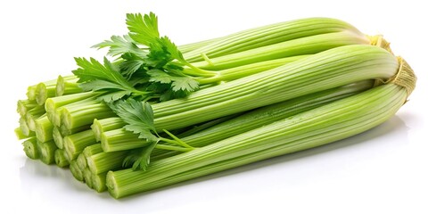 Obraz premium Fresh celery stalks isolated on white background
