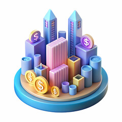 Holographic Cityscape with Glowing Currency Symbols: Economic Growth Concept Image for Financial Advertising and Copy Space