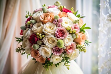 Fresh flowers of bridal bouquet close-up