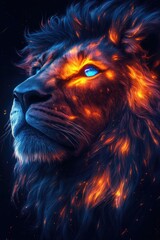 Naklejka premium Majestic lion with fiery mane looking into the distance