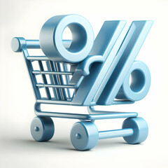 3D Isolated Shopping Cart & Percentage Sign Concept - Modern Vector Design for Discounts & Retail Sales on White Background - Perfect for E-commerce & Marketing Content