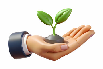 Flat Floating Seedling Growing from Hands: Nurturing Community Growth through ESG Initiatives in Simple Flat Vector Illustration