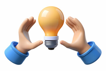 Flat Vector Illustration of Hands Reaching for a Floating Light Bulb, Symbolizing Innovative Growth and Community Efforts in ESG Solutions