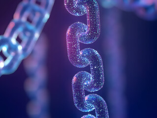 Concept of blockchain technology and network connections: 3D digital chains. Business partnership and communication. Artificial intelligence abstract background. 