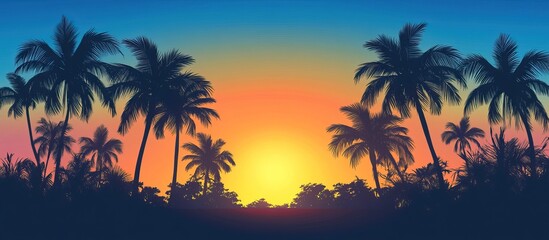 Silhouettes of Palm Trees Against a Vivid Sunset