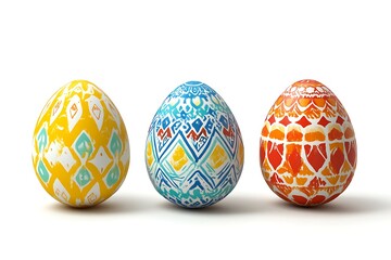 Easter eggs isolated on a white background. Handmade colorful Easter eggs. Easter celebration concept.