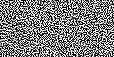 Turing reaction diffusion monochrome seamless pattern with chaotic motion .Linear design with biological shapes. Organic lines in memphis. abstract turing organic wallpaper background .	