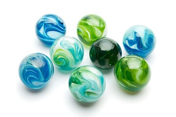 Fototapeta premium Group of Marbles Colorful with shadow on white background