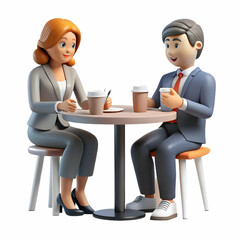Fototapeta premium Candid Photo of Businesswoman and Colleague Discussing Discount Strategies Over Coffee in Informal Caf? Setting, Isolated on White Background | Stock Image Concept for Business Collaboration and Strat